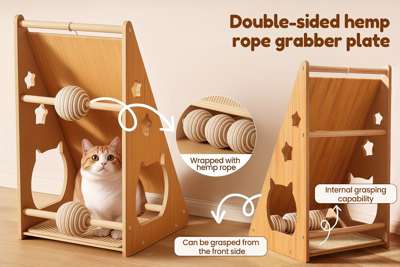 27-Inch Sisal Cat Scratching Board with Paw Pads & 3 Teaser Balls – Wear-Resistant Furniture Protector Scratcher for Indoor Cats