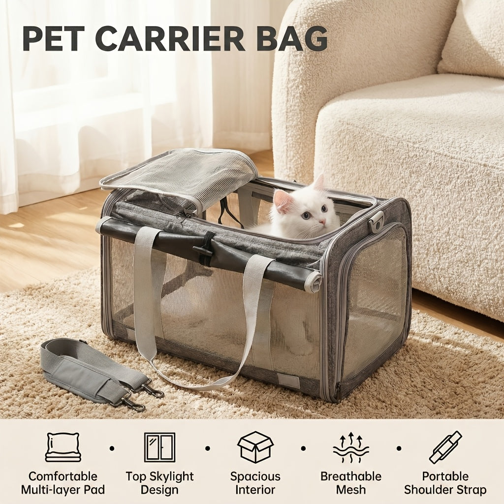 Airline Approved Soft-Sided Pet Carrier for Medium Cats & Small Dogs – Breathable Collapsible Oxford Travel Bag with Zipper, Optional Combo with Collar & Tether