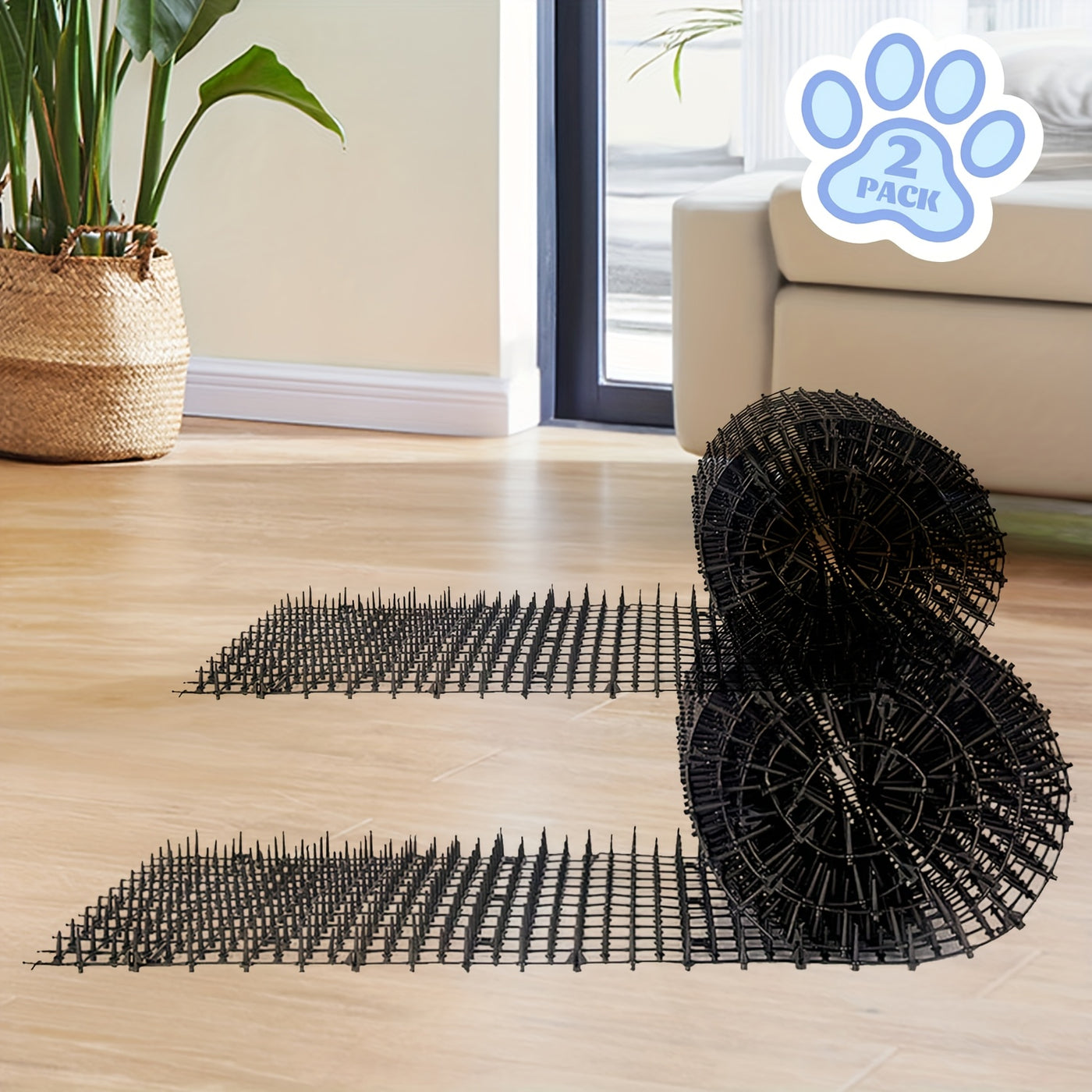 Cat Deterrent Spike Mat 13ft Indoor & Outdoor Anti-Digging Cat Repellent Strips - 2-Pack Scat Mat with Spikes to Keep Cats Off Furniture, Garden, Counters & Soil