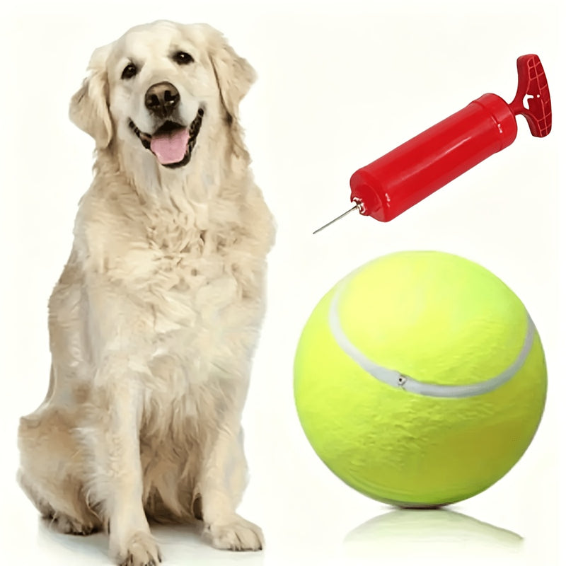 Large Tennis Ball Pet Toy 2 Pack with Air Pump - Durable Chew-Resistant Dental Ball for Cats & Dogs Interactive Play & Teeth Cleaning