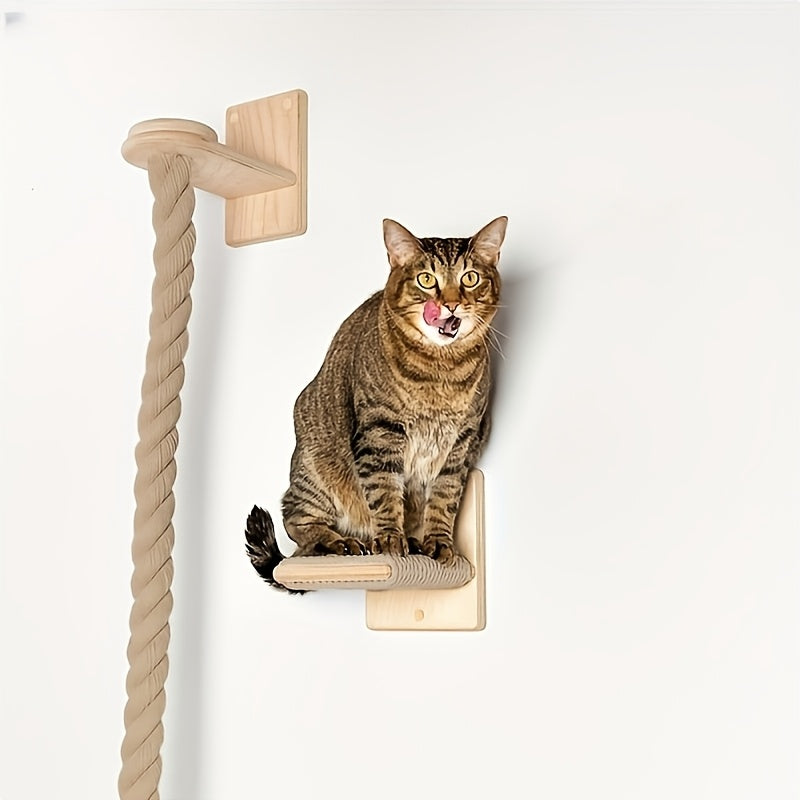 Wall-Mounted Cat Climbing Rope & Jumping Platform – Natural Hemp, Space-Saving Cat Wall System Accessory for Indoor Cats & Kittens, 2 Styles