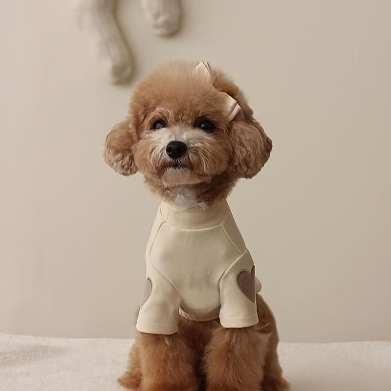 Small Dog Clothes 3-Piece Set Spring Summer Thin Fleece Shirt for Teddy Bichon Frise – Heart Print Two-Legged Base Layer for Small and Medium Dogs Sizes S-XL