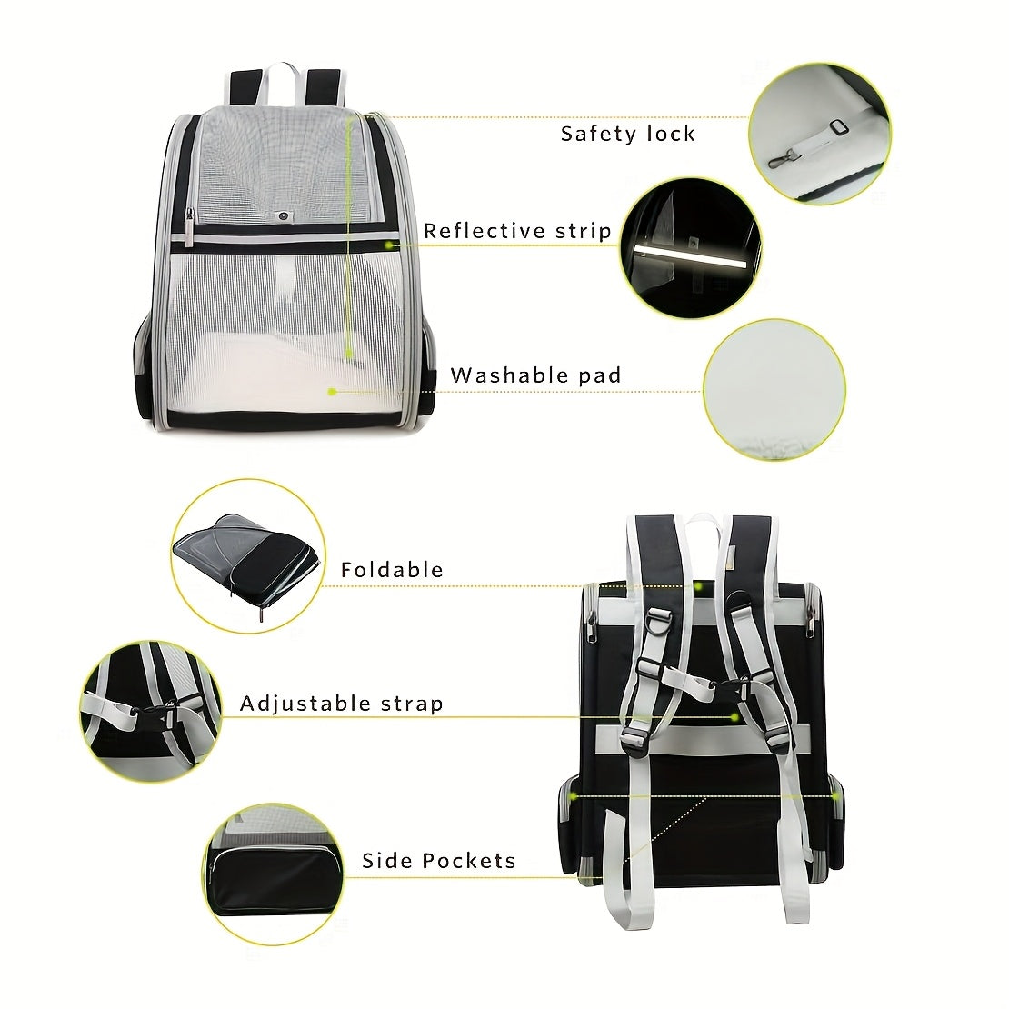 Cat Carrier Backpack – Ventilated Foldable Pet Backpack with Mesh Windows & Harness, Fits Cats up to 18lbs & Dogs up to 15lbs, Travel Hiking Car Airplane