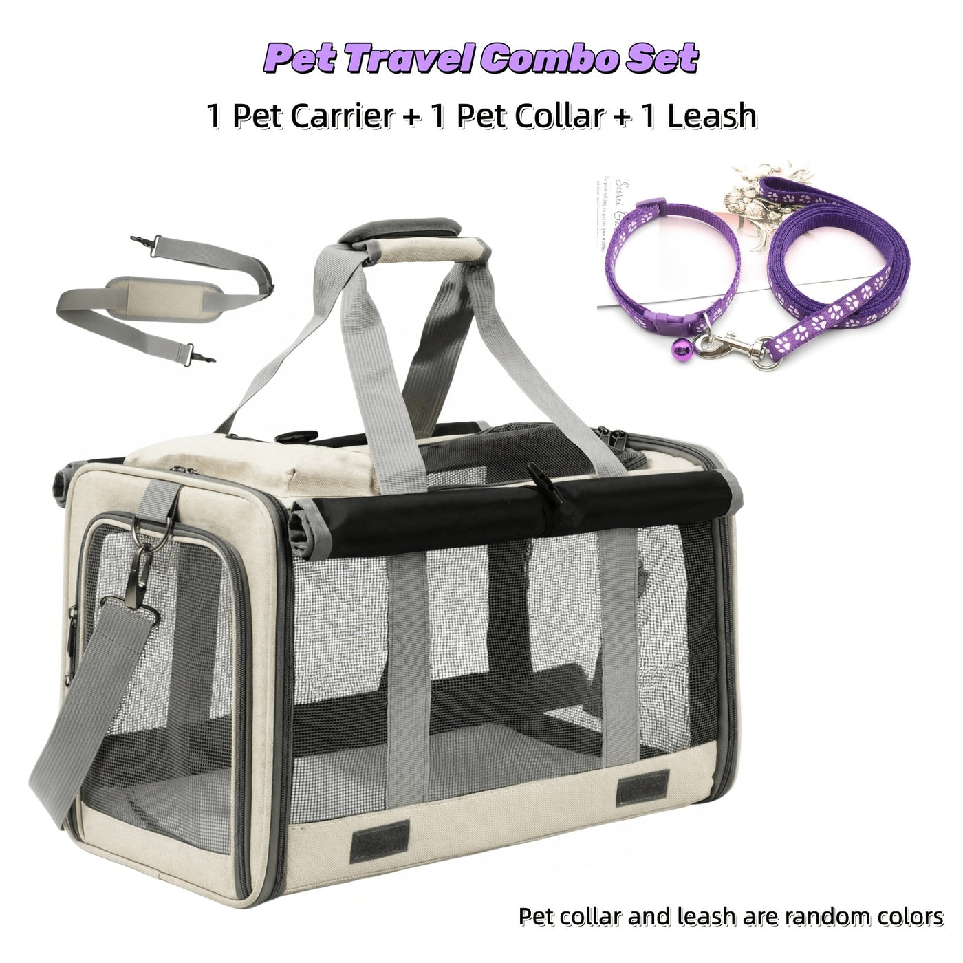 Airline Approved Soft-Sided Pet Carrier for Medium Cats & Small Dogs – Breathable Collapsible Oxford Travel Bag with Zipper, Optional Combo with Collar & Tether