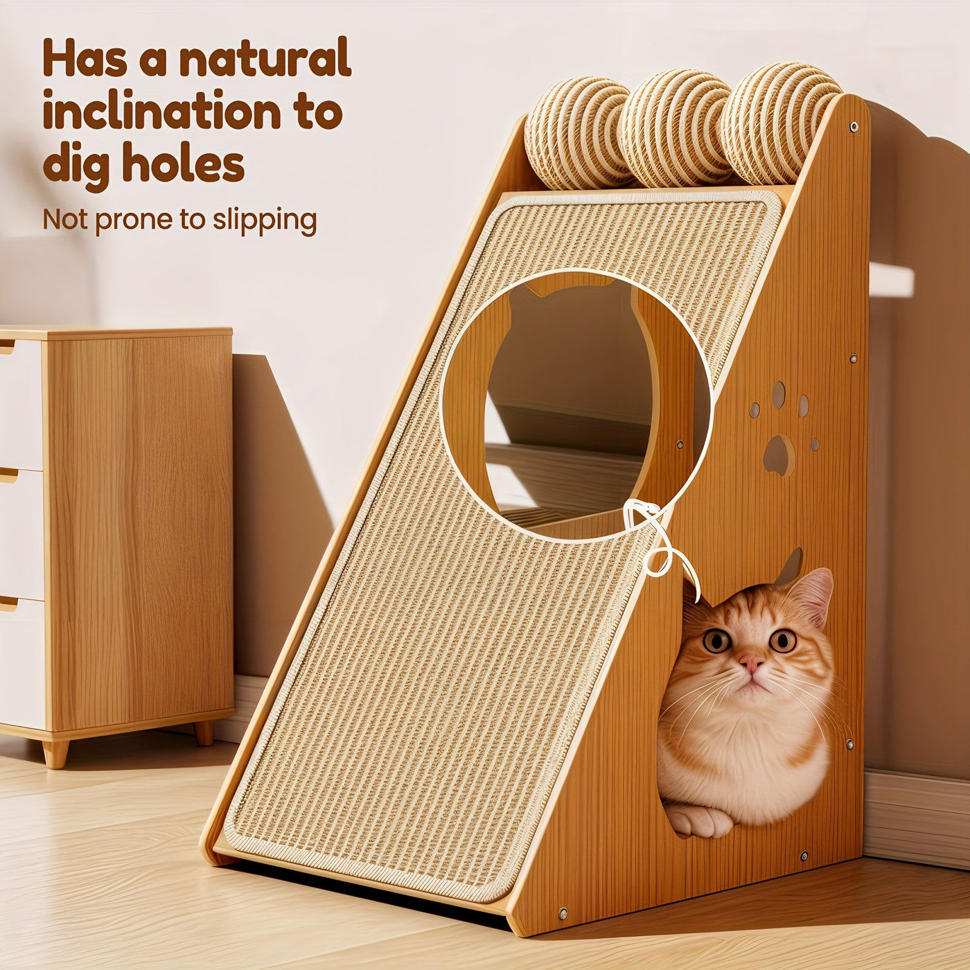 27-Inch Sisal Cat Scratching Board with Paw Pads & 3 Teaser Balls – Wear-Resistant Furniture Protector Scratcher for Indoor Cats