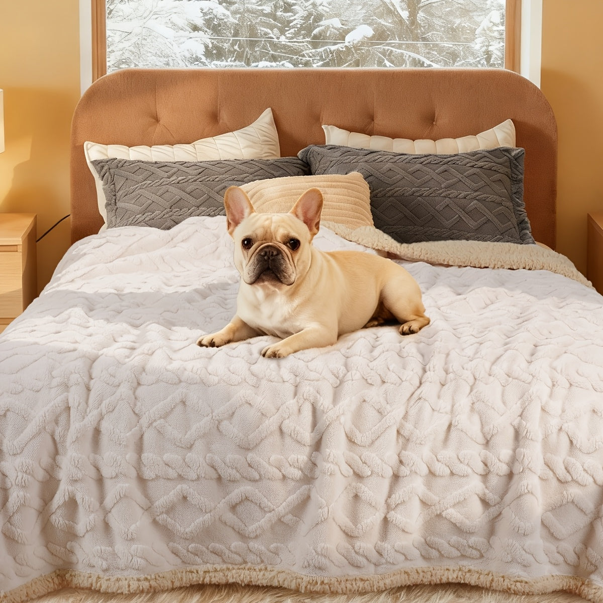 Sherpa Fleece Dog Blanket Liquid Proof for Sofa & Bed - Reversible Pet Throw Blanket Furniture Protector for Small Medium Large Dogs & Cats, Machine Washable, Light Gray Khaki Beige Dark Gray