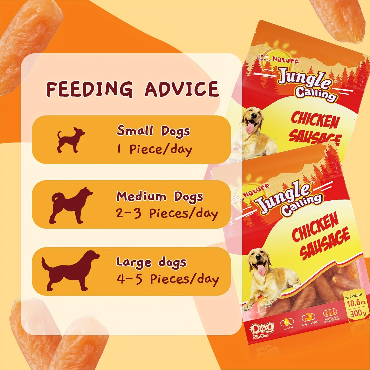 Chicken Jerky Sausage Dog Treats Slow Roasted Chewy Training Snack High-Protein Natural Reward for Medium Large Dogs 21oz 31oz