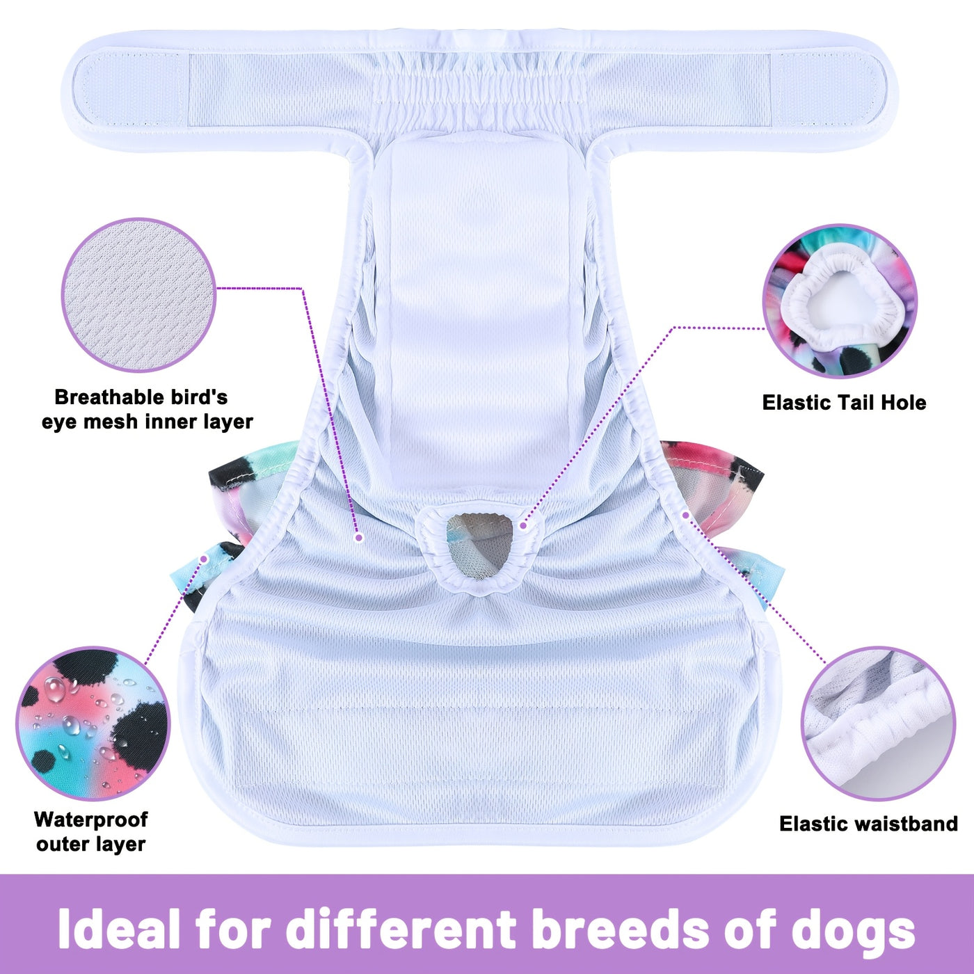 Female Dog Diapers 3-Pack Highly Absorbent Washable for Dogs in Heat Period XS S M L Champagne Leopard