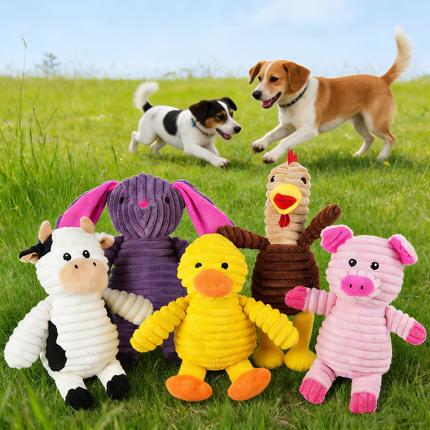 Plush Squeaky Dog Toys 5-Pack – Animal Characters with Embroidered Safety Eyes, Washable Stuffed Squeaker Toys for Small Medium Large Dogs