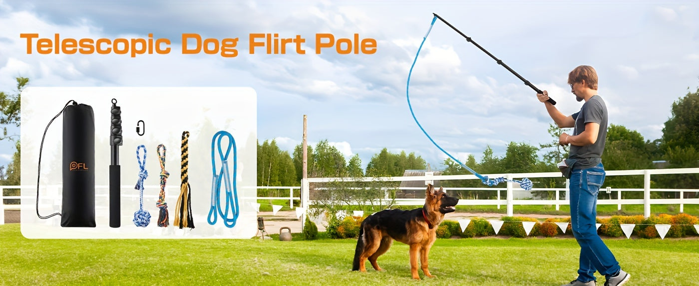 Dog Flirt Pole Telescopic Training Stick with Detachable Lure - Interactive Exercise Toy for Small Medium Large Dogs Agility Training