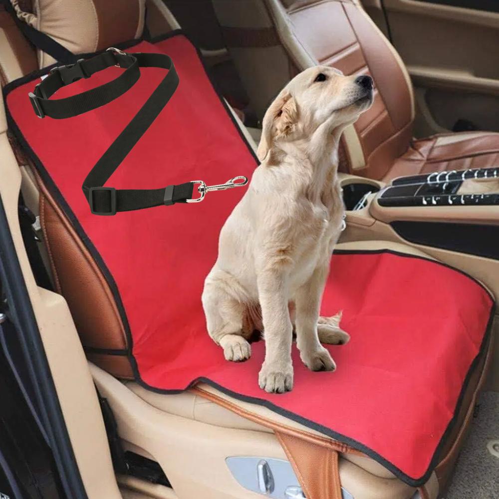 Dog Car Seatbelt Tether & Anti-Scratch Mat Set 2PCS – Adjustable Pet Travel Restraint with Seat Cover for SUVs & Sedans, All Vehicle Models
