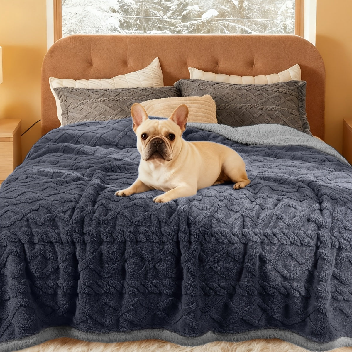 Sherpa Fleece Dog Blanket Liquid Proof for Sofa & Bed - Reversible Pet Throw Blanket Furniture Protector for Small Medium Large Dogs & Cats, Machine Washable, Light Gray Khaki Beige Dark Gray