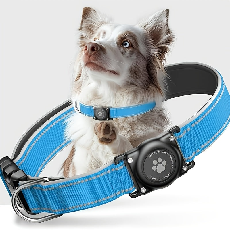 Reflective Dog Collar with AirTag Holder Padded Durable for Small Medium Large Dogs – GPS Tracking Compatible Pet Collar, Sizes S-XL, 6 Colors