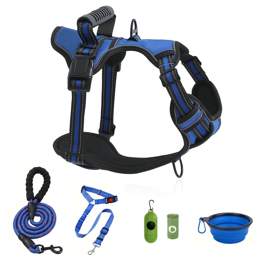 6-in-1 No-Pull Dog Harness & Leash Set Adjustable Reflective - Oxford Vest with 2 Leash Clips & Control Handle for Small Medium Large Dogs XS-XL, No Choke, Black Green Blue Purple Red