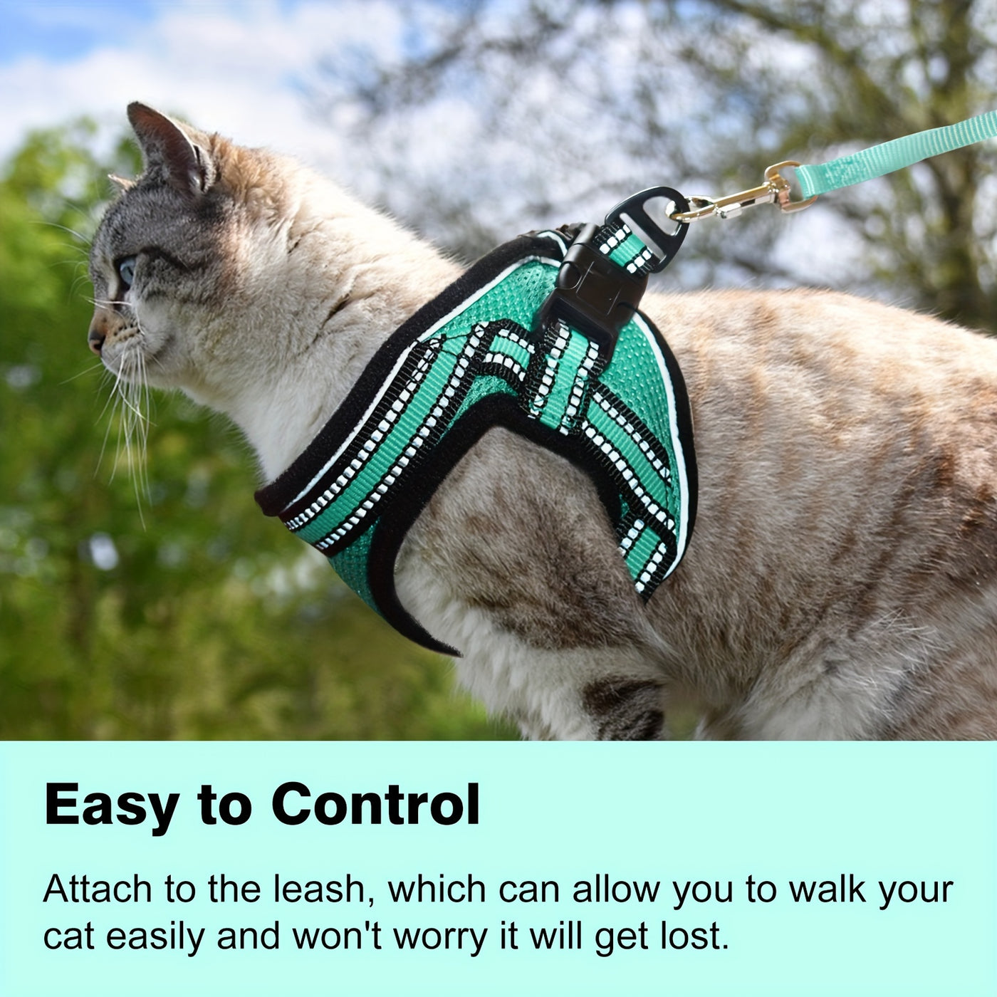 Escape-Proof Cat Harness and Leash Set – Adjustable Soft Mesh Vest with Reflective Strip for Cats & Kittens, Safe Outdoor Walking Gear, Multiple Colors & Sizes