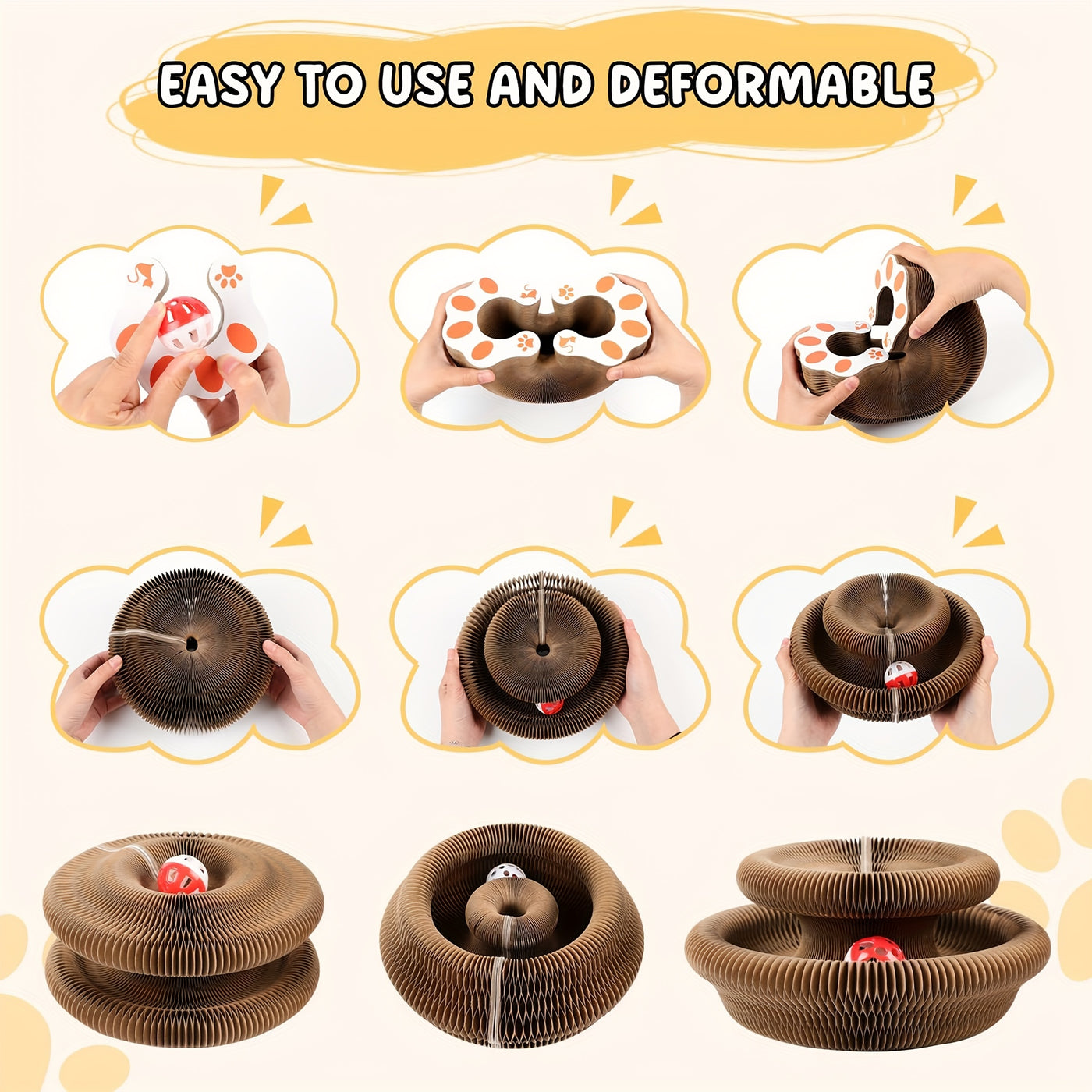 Magical Organ Cat Scratching Board with Ball Track & Bell Balls - Foldable Wear-Resistant Interactive Cat Scratcher Toy for Indoor Cats, Includes Scratching Post & 3 Bell Balls