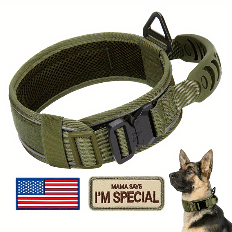 Tactical Dog Collar 3pcs Set 2.6" Heavy Duty Nylon with Padded Handle & Reflective Stitching for Medium & Large Dogs – Quick-Release Metal Buckle, Customizable Patches, Sizes M-XL