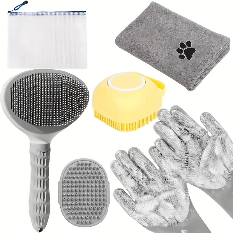 6-Piece Dog Grooming Kit – Brush, Microfiber Towel, Washing Gloves & Shedding Tool, Complete No-Power Pet Care Set for Shiny Coat, Works for Dogs & Cats