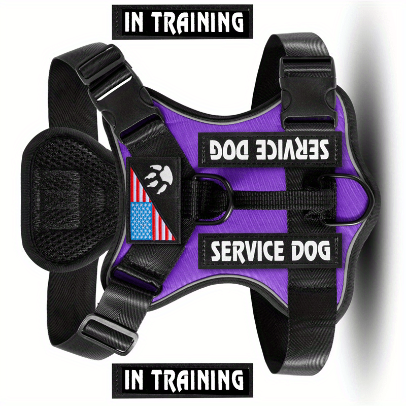 Reflective Dog Harness Set with 5 Interchangeable Patches - Adjustable Oxford Vest, Mesh Inner Layer, Front & Back Clip, Anti-Pull, XS to XL, 10 Color Options