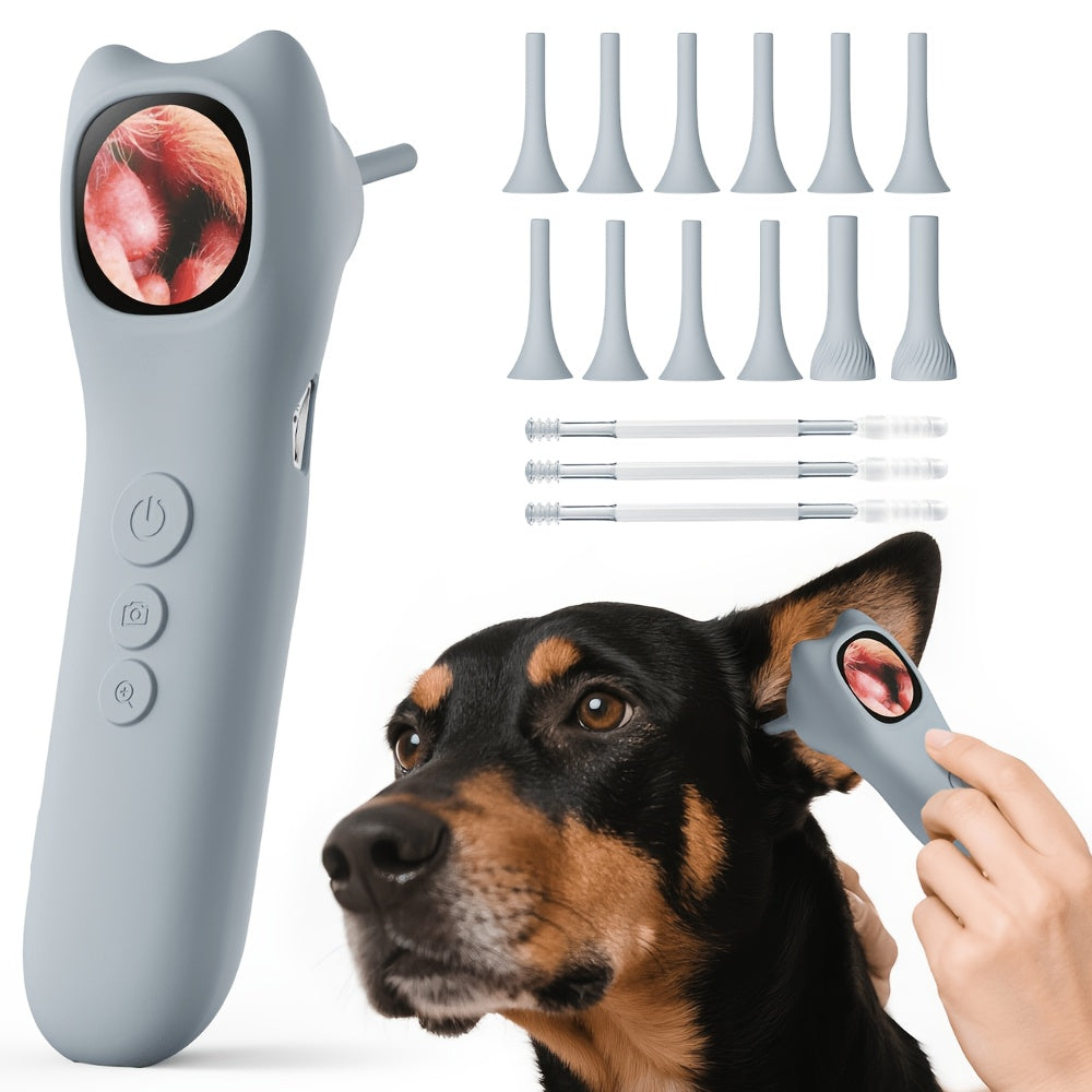 Pet Ear Camera 1080P HD with 4X Zoom – 4-in-1 Smart Inspection Tool for Dogs & Cats, 12 Replaceable Tips, USB Rechargeable, Check Ears, Nose, Mouth & Fur