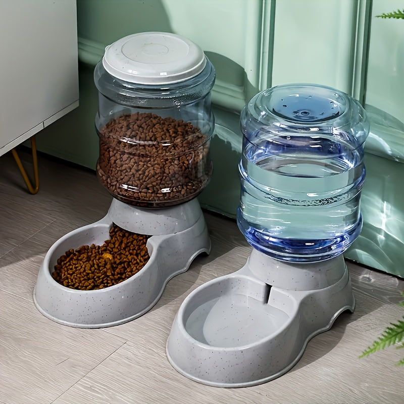 Gravity Pet Feeder & Water Dispenser 1 Gallon – No Battery Automatic Dog Cat Food Bowl Station, Durable BPA-Free PP, Small Medium Pets