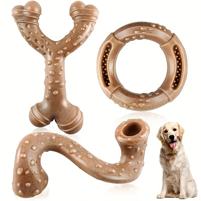 3-Pack Bacon Scented Nylon Chew Bone Set for Large Dogs – Indestructible Dog Toys for Aggressive Chewers 15-60 lbs, Durable Bone Shape Dog Chew Toy Bundle