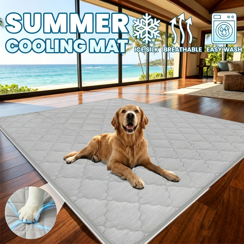 Dog Cooling Mat 43x55 Inch 0.4 Q-MAX Washable Cool Touch Blanket for Large Dogs Summer Bed Cover Gray