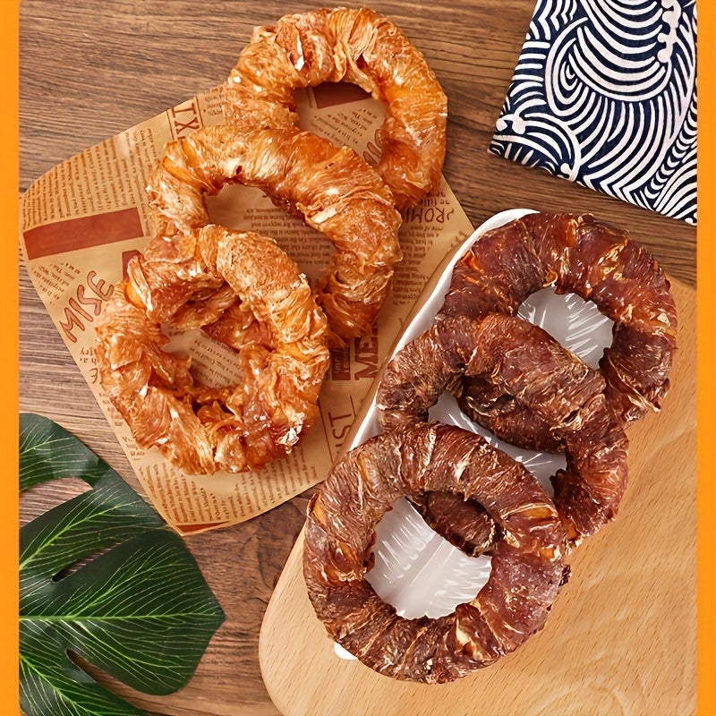 Donut Shaped Dog Treats Chicken & Duck Real Meat Exterior Grain-Free Long Lasting Chew Training Reward for Small Medium Large Dogs 4pc 6pc