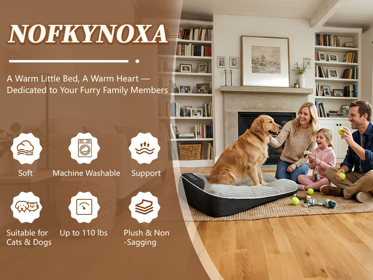 Extra Thick Non-Slip Dog Bed Mat Sofa for Medium Large Dogs & Cats - Plaid All-Season Stuffed Pet Sofa Bed Soft Polyester Filling, XL 2XL 3XL, Includes Toy Balls, Perfect for Golden Retrievers