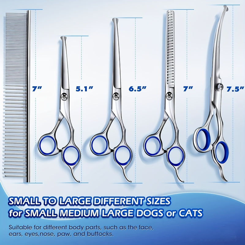 6-in-1 Dog Grooming Scissors Set Titanium Coated – Professional 4CR Stainless Steel with Safety Round Tips for Dogs, Cats & Small Animals | Universal Hand, 6pcs