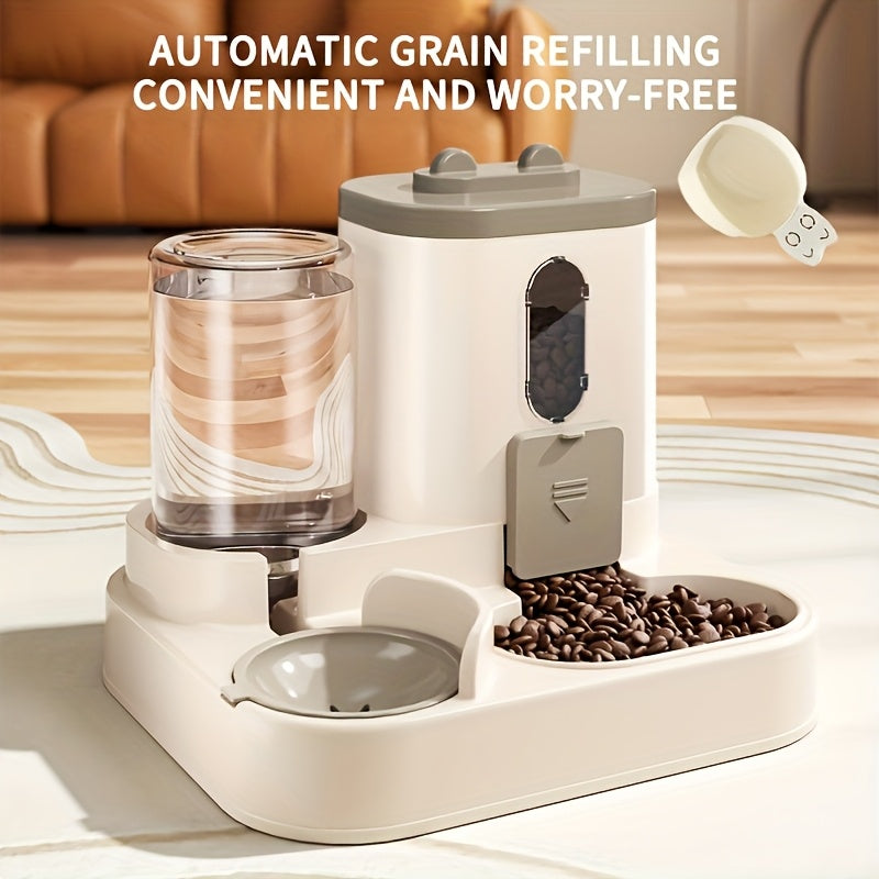 Automatic Cat Feeder Dual Function Food & Water Portion Dispenser - Cute Gravity Feeding Station for Cats Healthy Diet