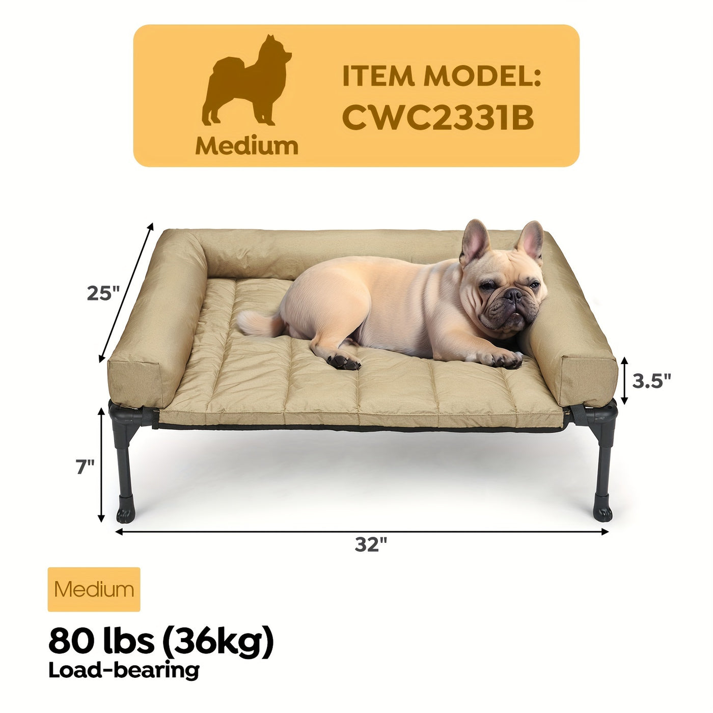 Elevated Cooling Dog Bed with Removable Pillow-Top Bolster Mat - Raised Dog Cot, Breathable Mesh, No-Slip Feet, Steel Frame, Indoor & Outdoor, 4 Sizes, 5 Colors