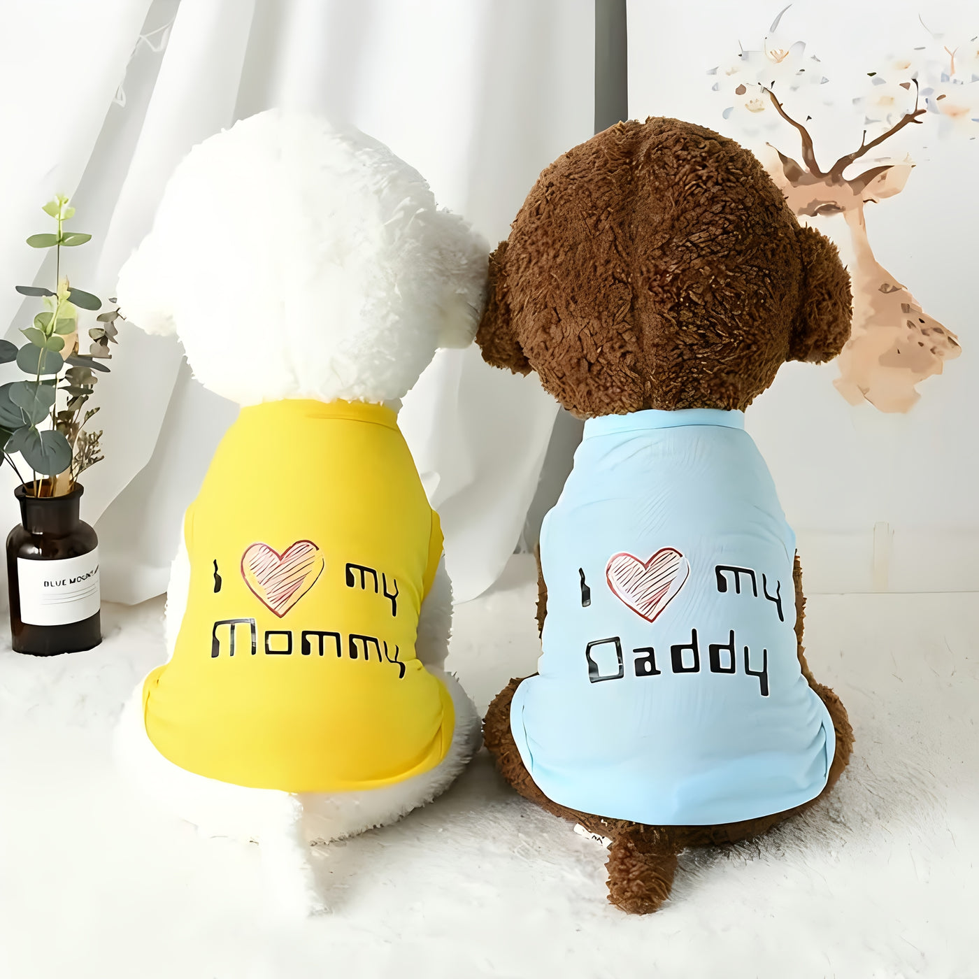 Set of 4 Dog T-Shirts – "I Love My Mom" Embroidered Sleeveless Vest for Small Medium Large Dogs, Breathable Summer Pet Shirts, Cute Dog Clothes Gift Set