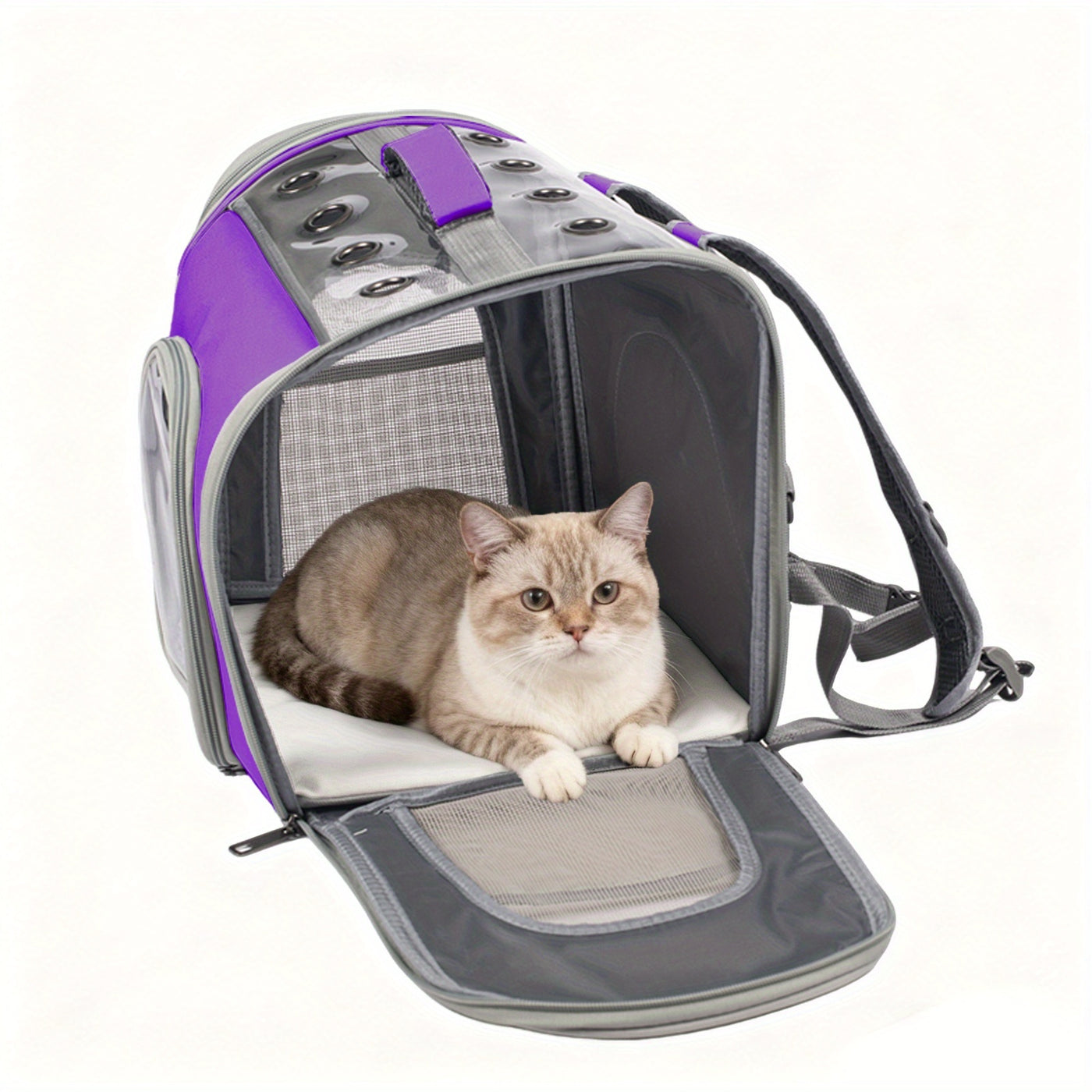 Breathable Cat Backpack Carrier with Mesh Window & Front Opening – Foldable Soft-Sided Pet Backpack for Hiking, Walking & Travel, Fits Cats & Small Dogs