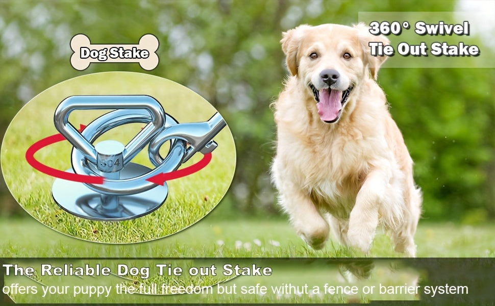 304 Stainless Steel Dog Tie-Out Stake with 360° Swivel – Heavy Duty Ground Anchor for Dogs Up to 200 lbs, Anti-Rust Spiral Stake for Camping, Beach & Yard