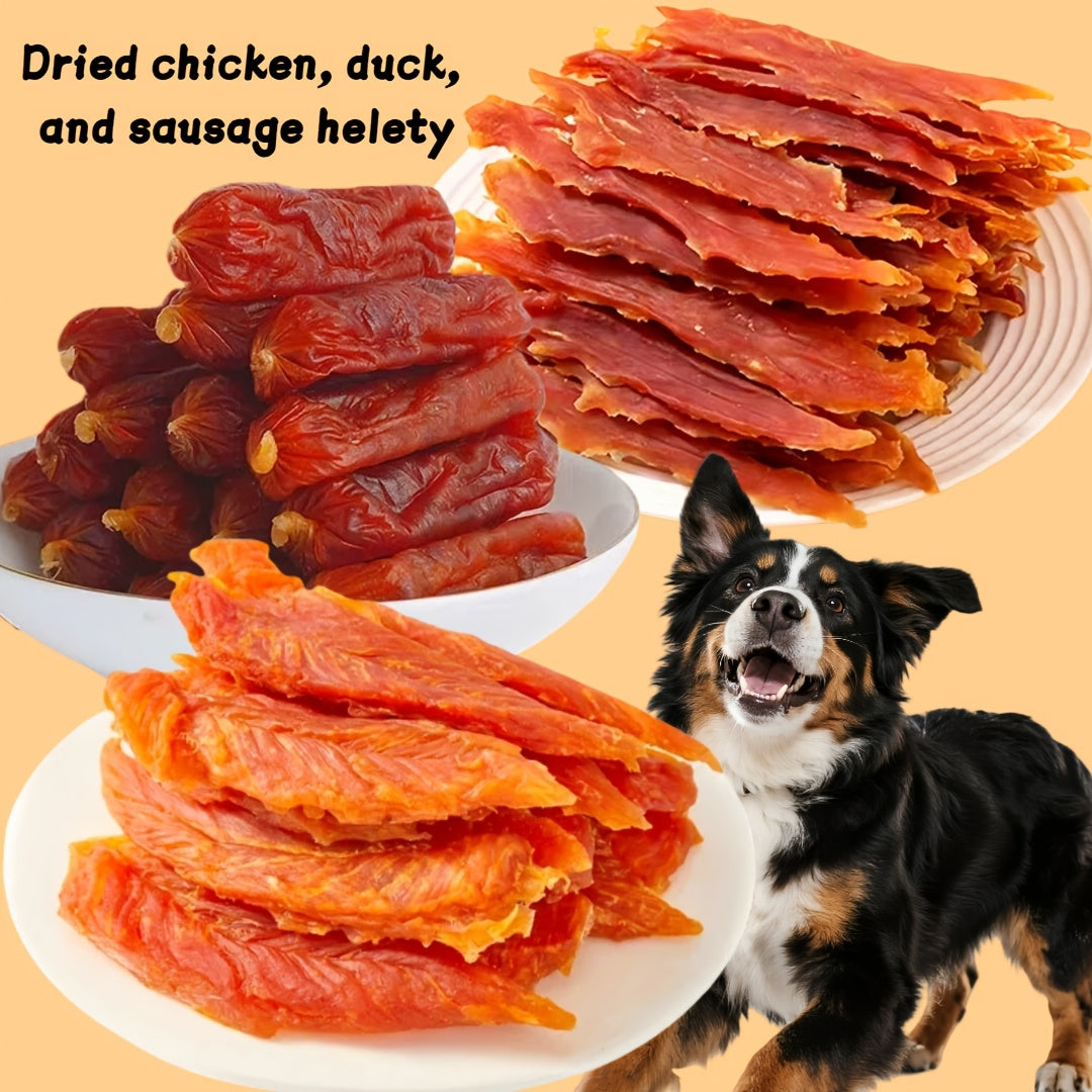 Dog Treats Gift Set – Chicken Liver, Duck Jerky, Egg Yolk & Sausage Combo Packs, High Protein Low Fat Dental Health Training Rewards for Medium & Large Dogs