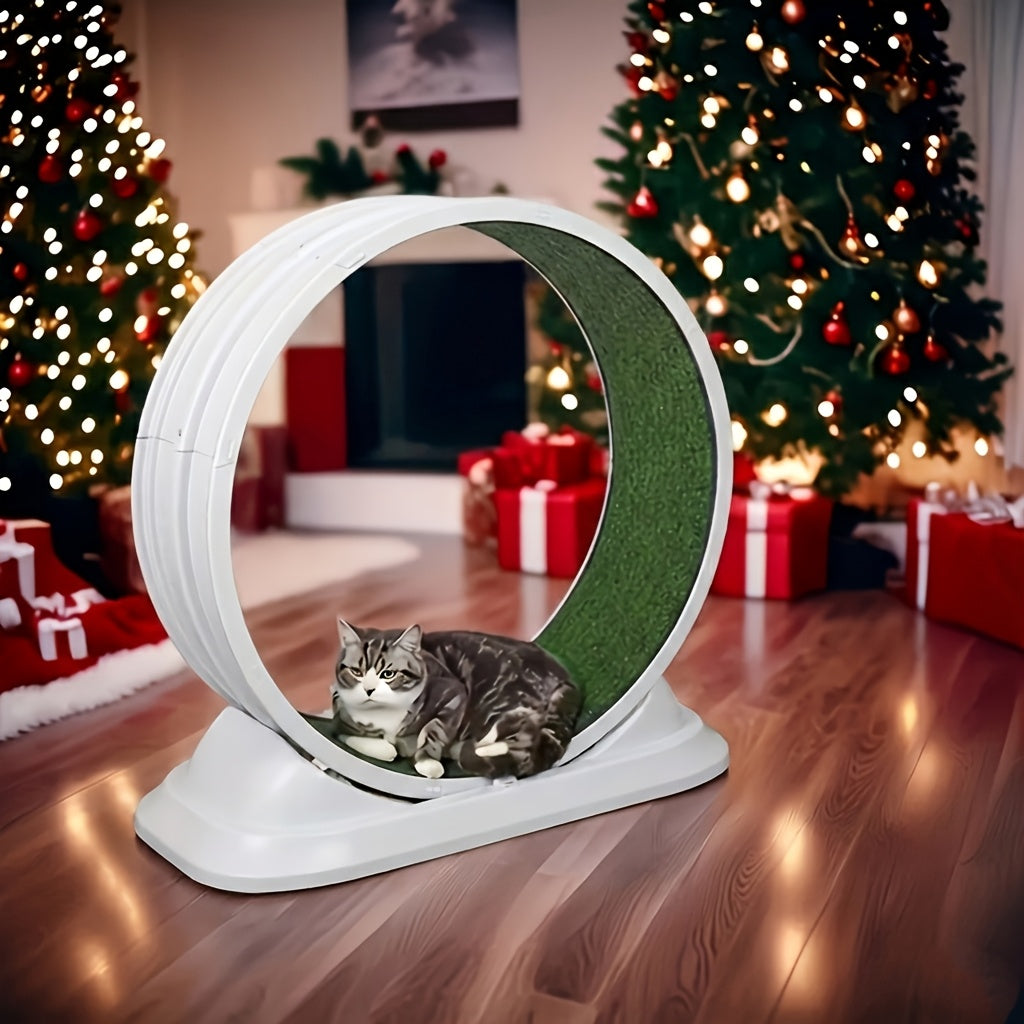 Cat Exercise Wheel Treadmill XXL – Durable Plastic Indoor Running Wheel for All Breed Sizes, No Battery Needed, Cartoon Design Cat Fitness Toy