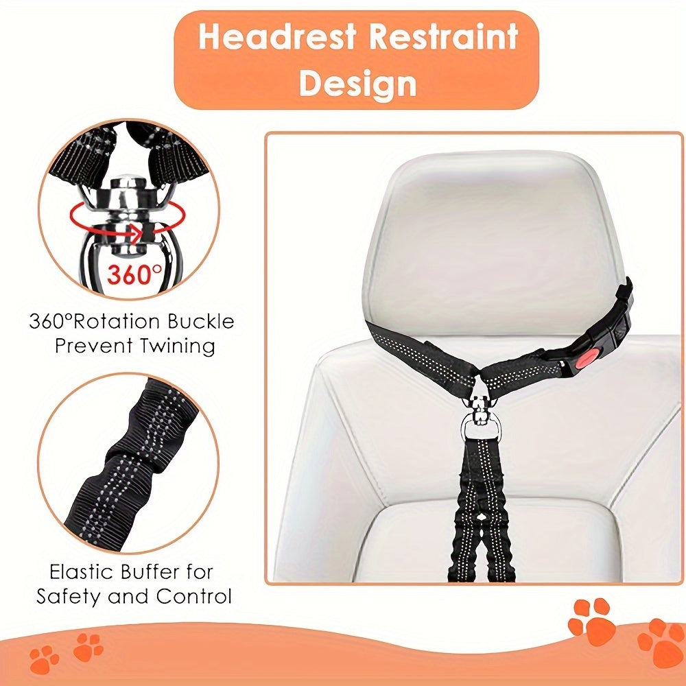Dual Dog Car Seat Belt for 2 Dogs – No-Tangle Headrest Restraint with Adjustable Bungee, Safe Pet Car Safety Harness for Small Medium Large Dogs, Black Pink Red