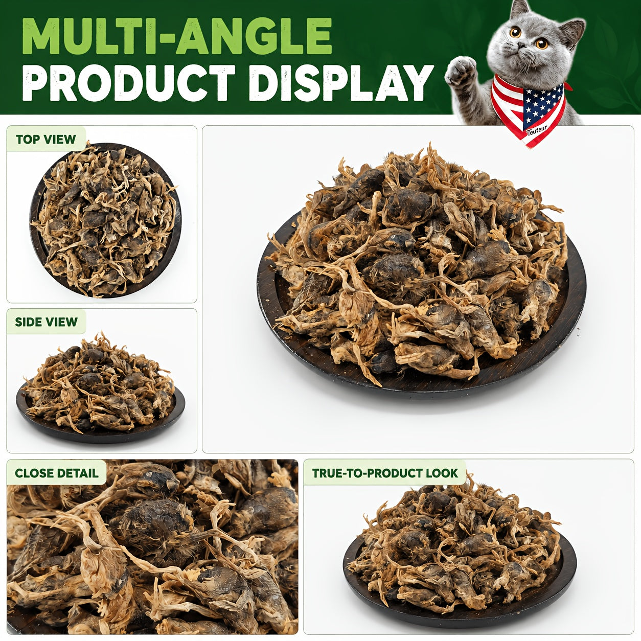 Freeze Dried Whole Quail Cat Treats Single Ingredient High-Protein Crunchy Raw Style Snack for Cats Dogs Kittens Training Reward Daily Feeding