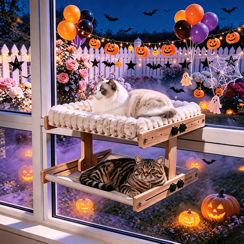 3-in-1 Cat Window Perch Hammock with Plush Nest - Window Sill Bedside Cat Bed for Small Medium Cats, Single Layer & 2-Layer Styles, Cozy Elevated Cat Lounger Indoor