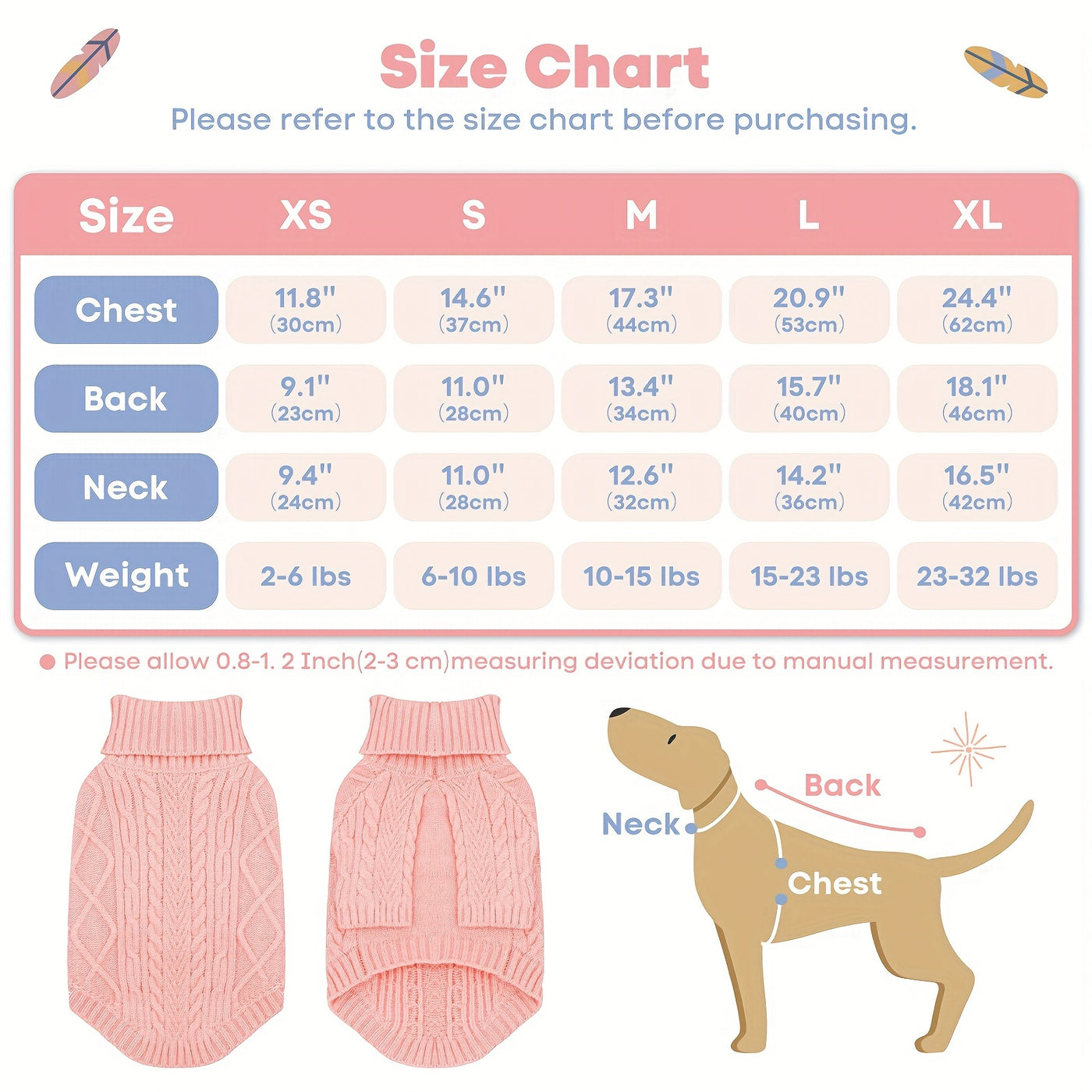Turtleneck Dog Sweater – Warm Knit Pullover with Soft Long Sleeves for Small to Medium Dogs, All-Season Winter Fall Spring Pet Clothes for Chihuahua Bulldog Dachshund, Machine Washable