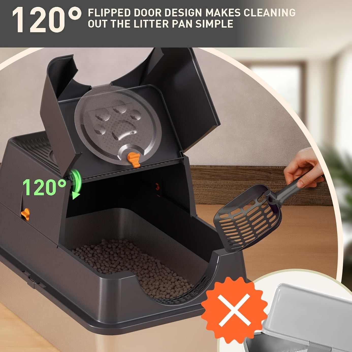 XL Stainless Steel Enclosed Cat Litter Box – 3-in-1 Flip Top Design, High Side Walls Prevent Litter Scatter, Ideal for Large Cats and Multi-Cat Households