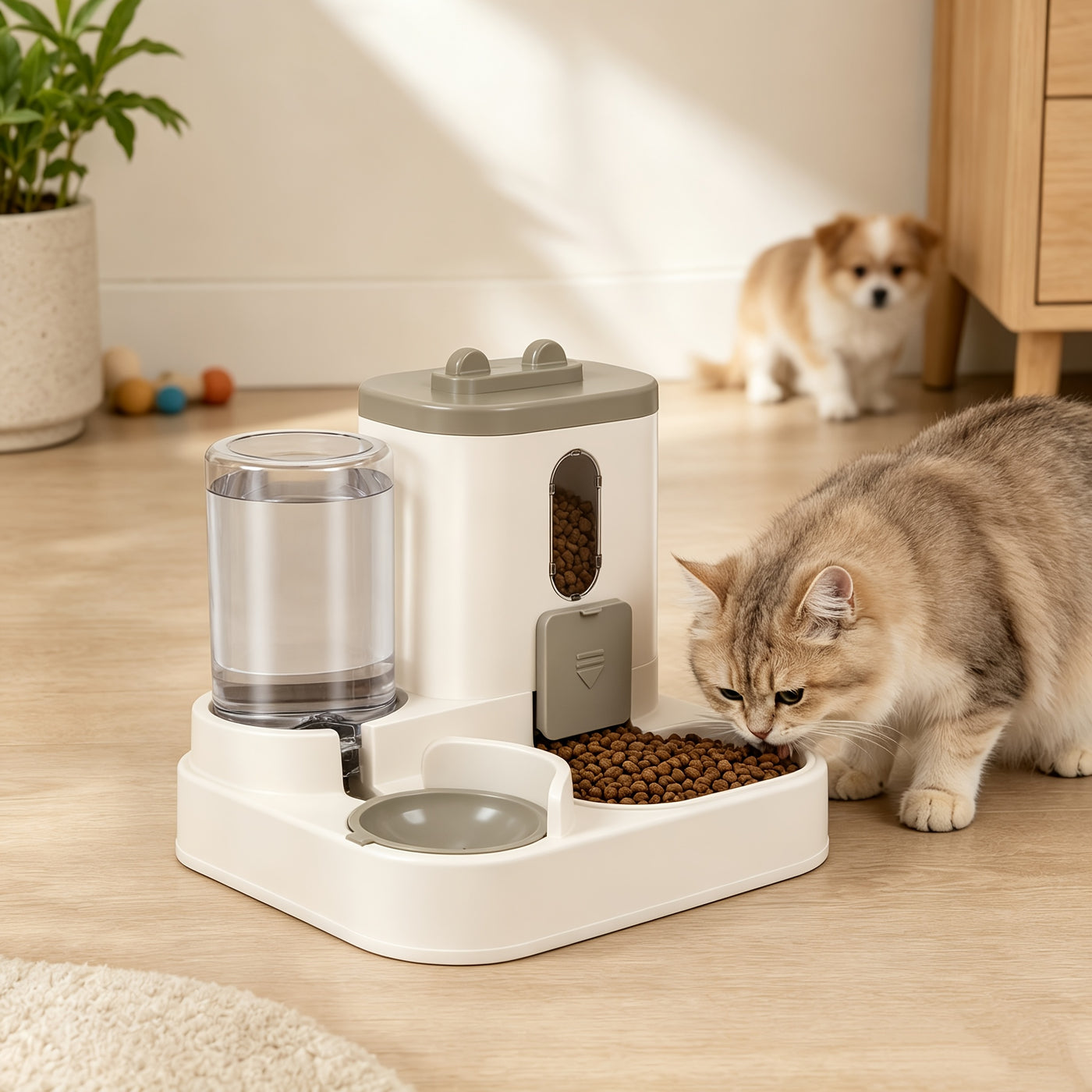 2-in-1 Automatic Pet Feeder for Cats & Dogs – Non-Electric Space-Saving Gravity Bowl, Easy Clean, Multi-Pet Family Dual Feeding Station