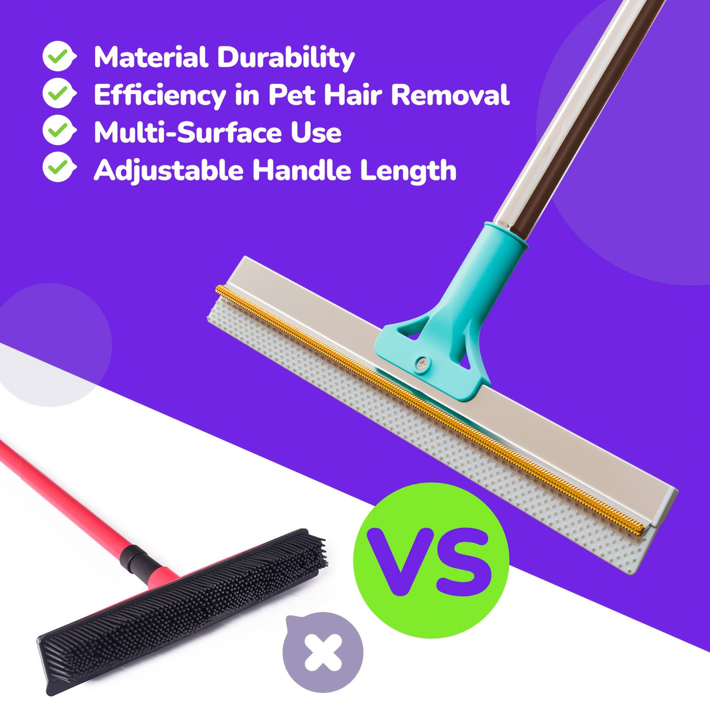 Pet Hair Remover Carpet Rake – Dog & Cat Hair Removal Tool with 51in Handle for Rugs, Upholstery & Stairs, Deep Cleaning Fur Rake for Home