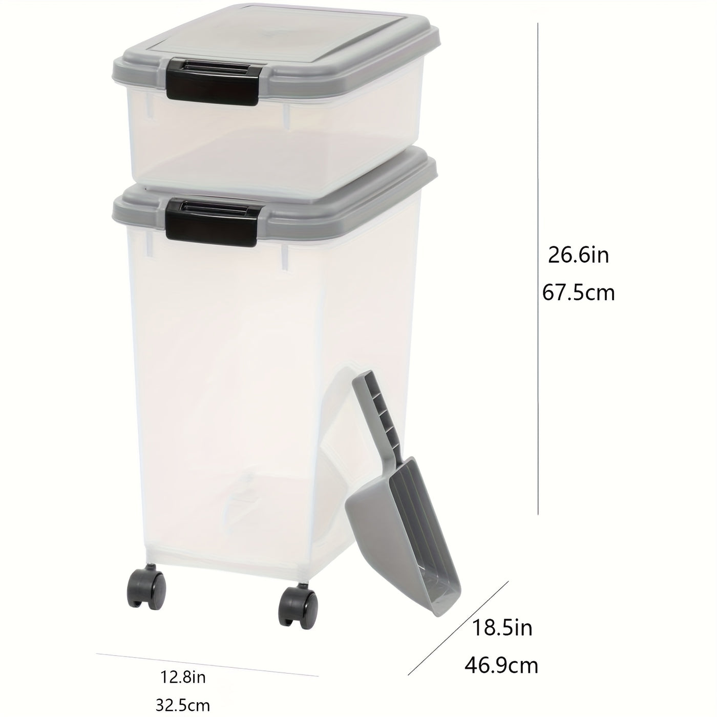 Dog Food Storage Container 30lb + 11lb Stackable Combo – Airtight Insect-Proof with Wheels & Scoop, Clear Body for Cat & Dog Food