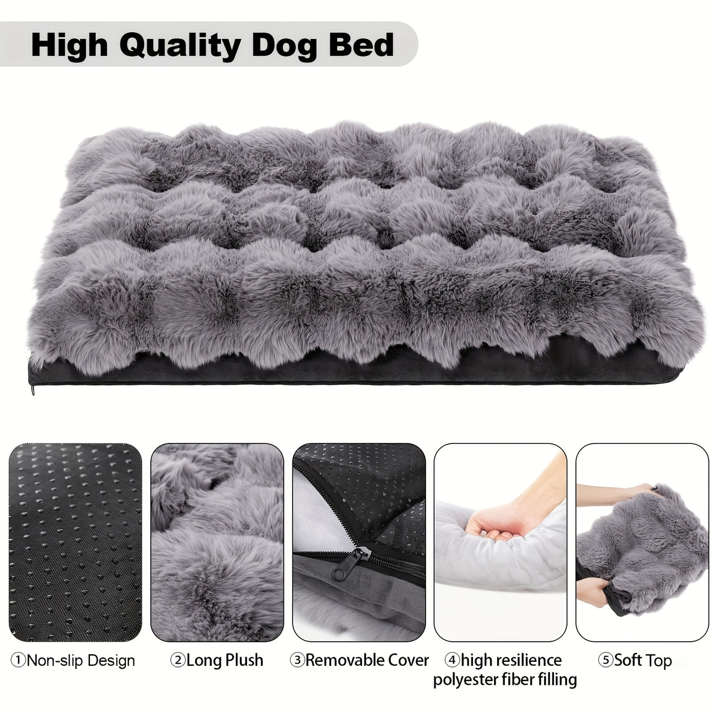 Orthopedic Dog Bed for Extra Large Dogs – Soft Plush Faux Fur Fluffy Mat with Removable Washable Cover & Anti-Slip Bottom