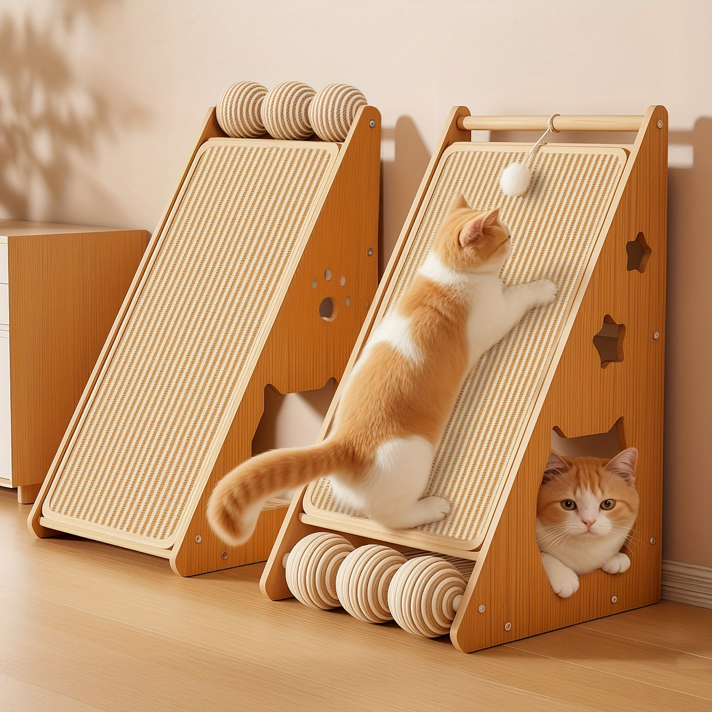 27-Inch Sisal Cat Scratching Board with Paw Pads & 3 Teaser Balls – Wear-Resistant Furniture Protector Scratcher for Indoor Cats