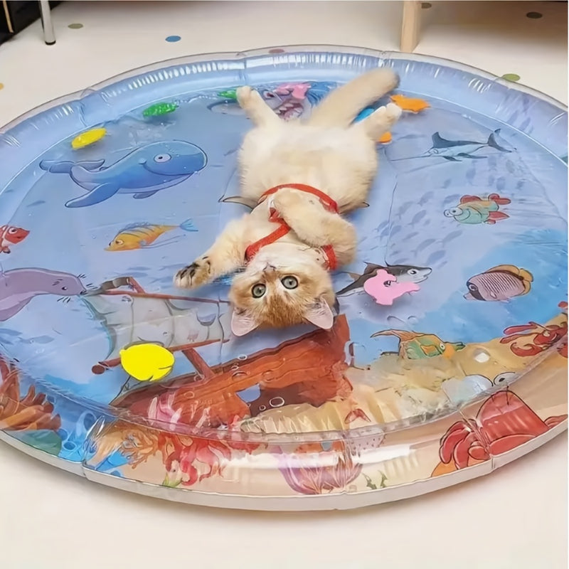 Cat Water Play Pad Interactive Inflatable Cooling Mat with Fish Toys for Cats and Small Dogs – Non-Slip Summer Ice Pad Capsule Game Toy