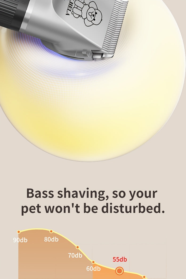 Rechargeable Pet Grooming Clippers with LED Display – Low Noise Cordless Dog & Cat Hair Trimmer, Detachable Blades, 4 Guide Combs, USB Charging