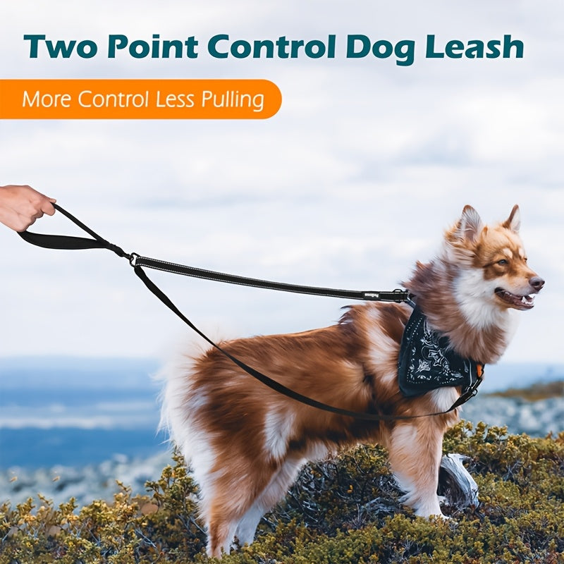 Reflective No Pull Dog Leash with Double Handle for Training Walking - Heavy Duty Leash for Large & Medium Dogs with Traffic Control Grip